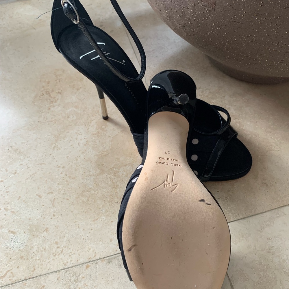 Giuseppe Zanotti Black and White Polka Dot Ankle-Strap Heels - Picture 6 of 10